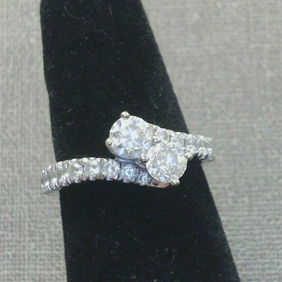 Unique 14K White Gold 2 Center Stone Diamond Ring - Picture 2 of 7